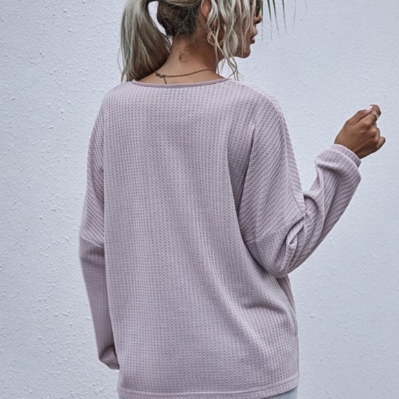 Lavender pocket oversized knit waffle top - Picture 5 of 15